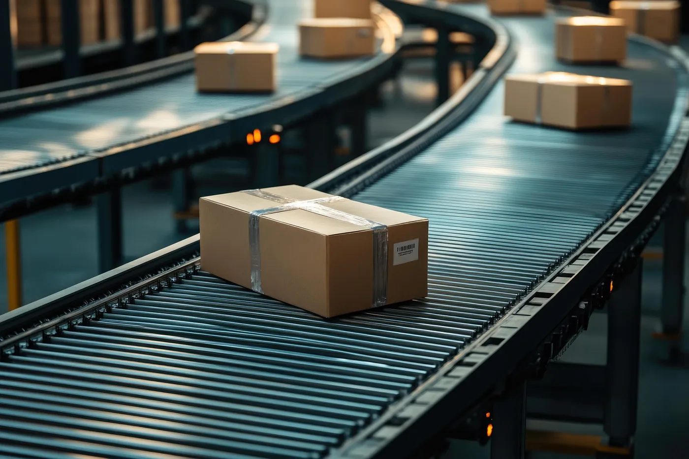 Pakketten op een transportband klaar voor verzending